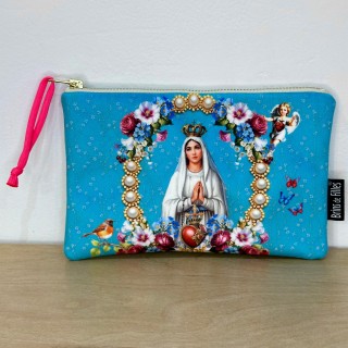 Pochette velour sourvenir de Lourdes Vierge Marie (vue de face)
