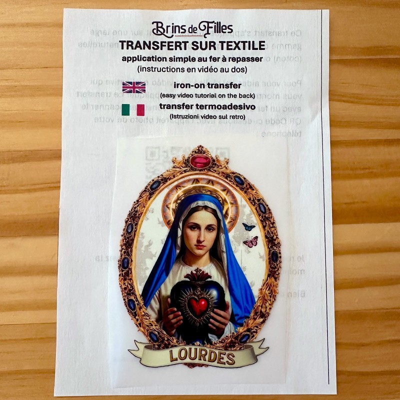 Transfert ou décalcomanie textile Vierge cœur sacré