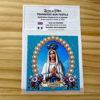 Décalcomanie tissus textiles Vierge Marie, souvenir de Lourdes